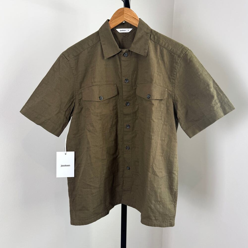 3sixteen Short Sleeve Olive Green Twill Work Shirt Small NEW Cotton Button Up